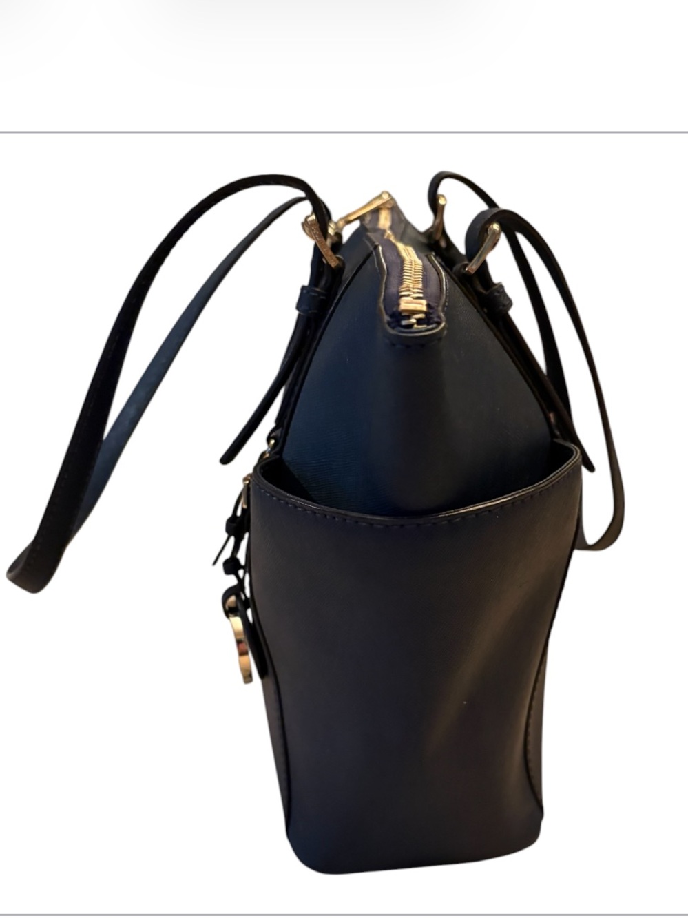 Michael Kors Blue Leather Medium Jet Set Top Zip Tote Navy Blue - Picture 6 of 13